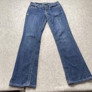 Adiktd Bootcut Jeans Womens 6 (28x30) Blue Low Rise Rhinestone Embroidered *PICS